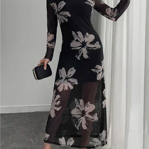 Floral Black and White Maxi Dress
